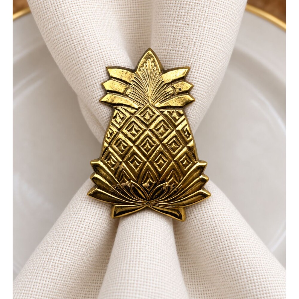 Set of 4 Vintage Brass Pineapple Napkin Rings Made in India Hollywood Regency